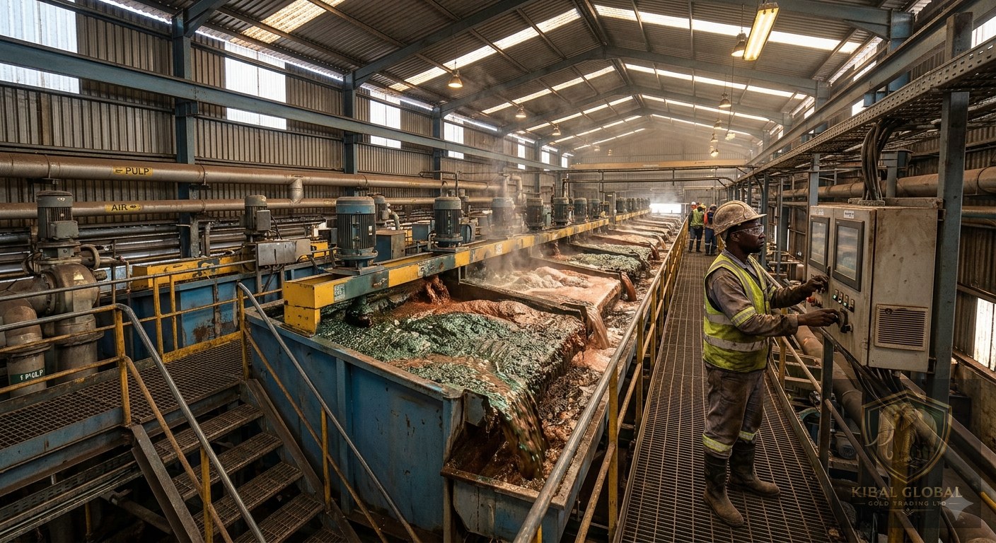 Copper concentrate processing through flotation cells