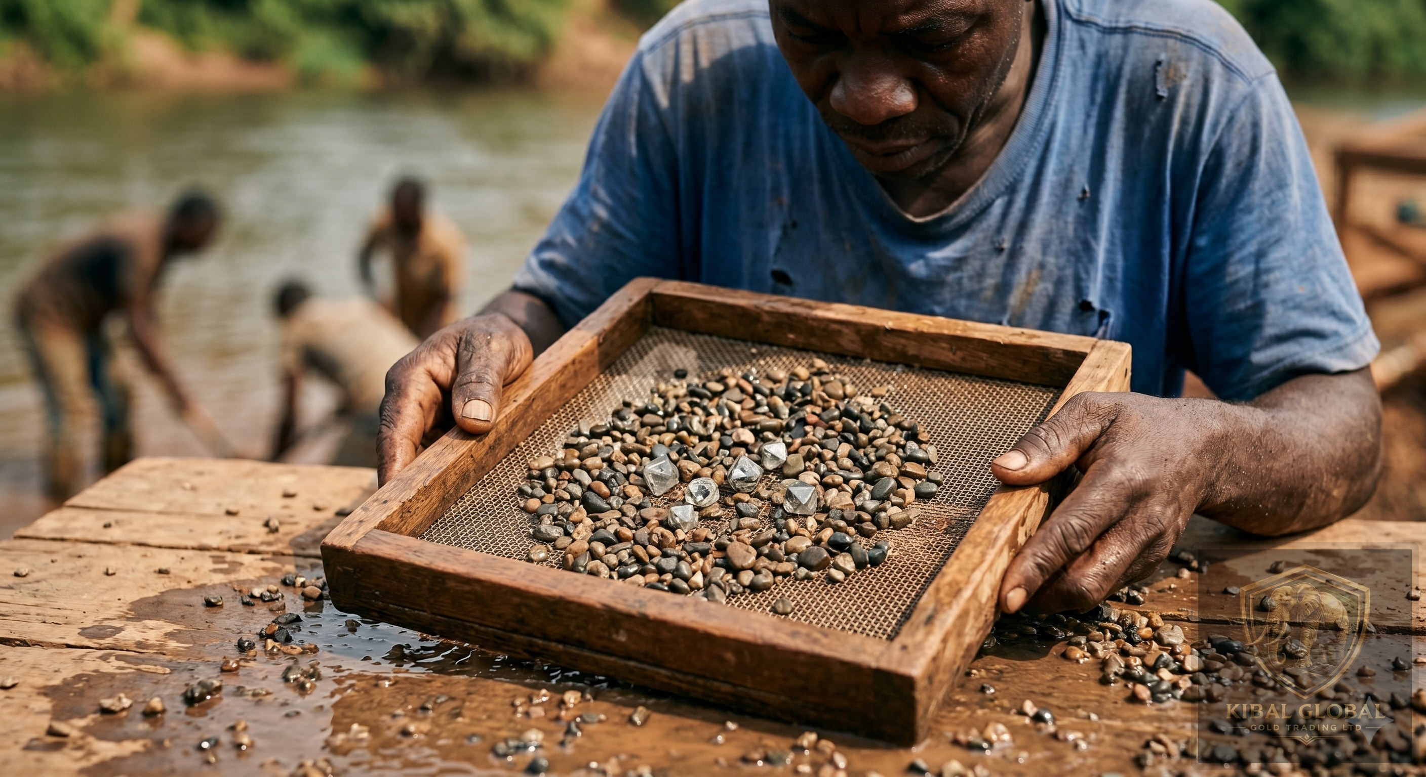 Rough diamond recovery and sorting at the riverbank