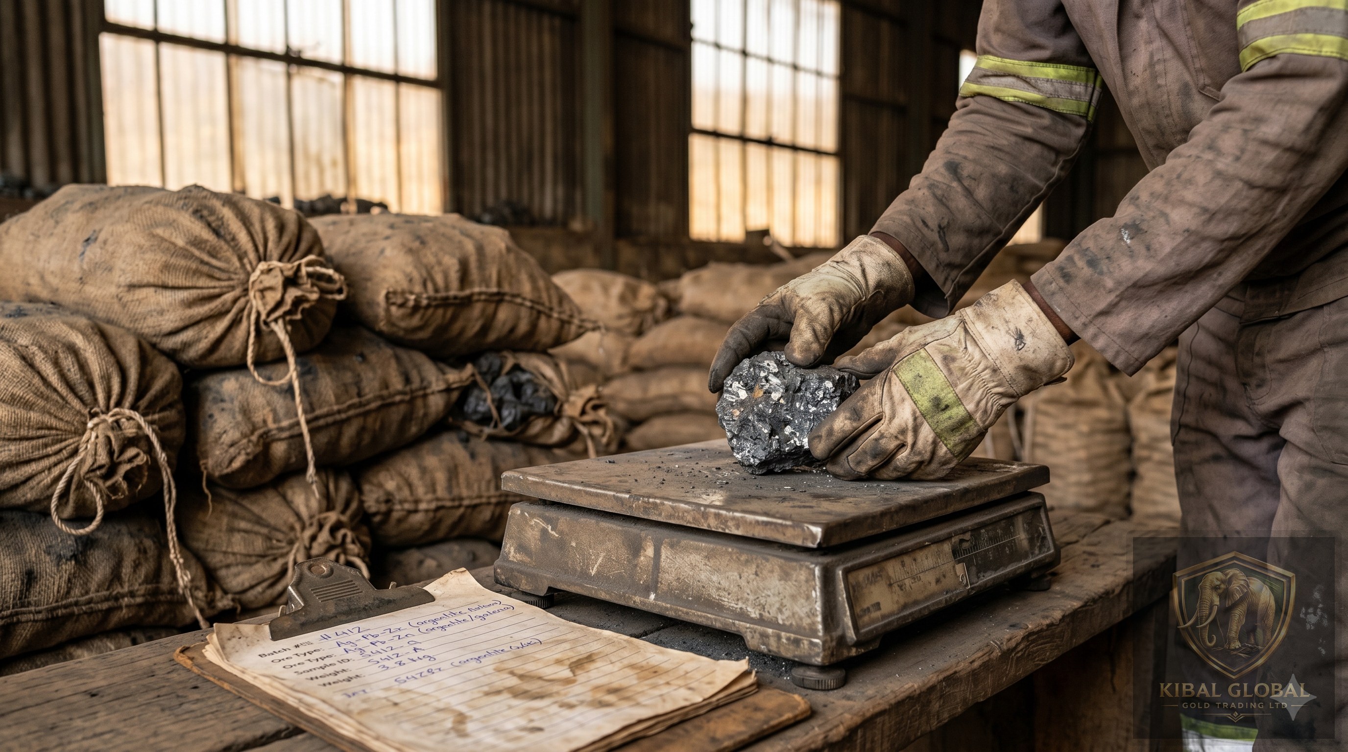 Raw silver ore collection and weighing at mine site